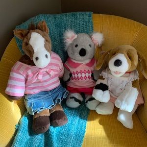 3 Build- A-Bear Plush Animals Horse Koala and Puppy In  Summer Clothes